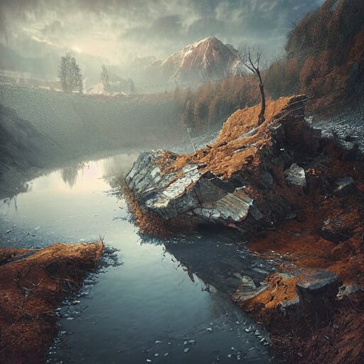 michal karcz grunge painting of a beautiful landscape. , detailed, elegant, intricate, 4k,