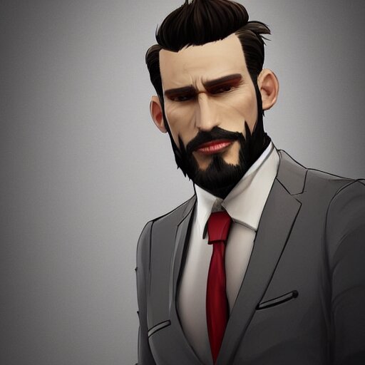 haracter concept of a rich daddy, 3 6 years old, wear suits, stubble, cramel hair, symmetrical character concept art, rendered in octane, trending by artstation, artbreeder 