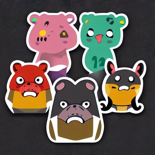 sticker illustration of angry animals 