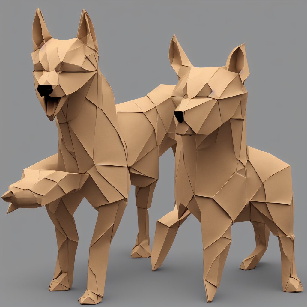 3 d rendering of japanese cardboard origami of simplified shape of german shepherd, 2 d image, trending on artstation 