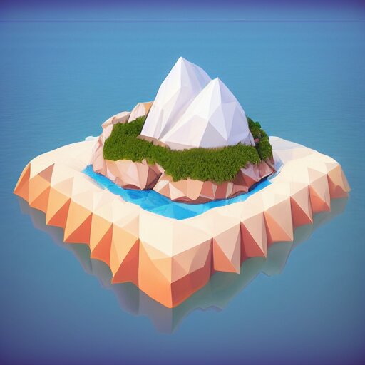 a floating island on an ocean isometric art, low poly art, game art, artstation, 3D render, cgsociety, octane render