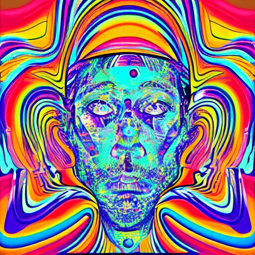 a cool colourful psychedelic face in the style of an album cover 