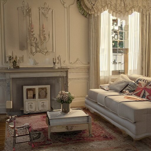 a detalied 3 d render of a country chic living room, by valentin franke, ilya galinsky trending of artstation, photorealism 