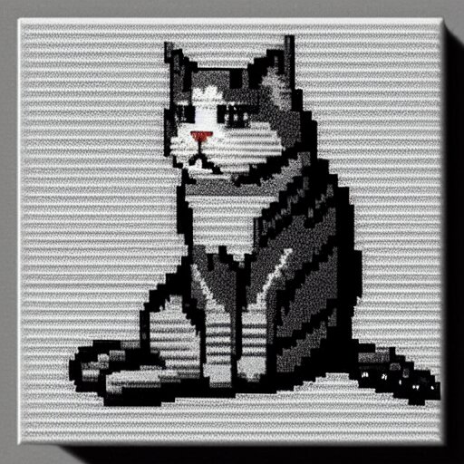 small 2 - bit grayscale pixel art cat sitting by brandon james ...