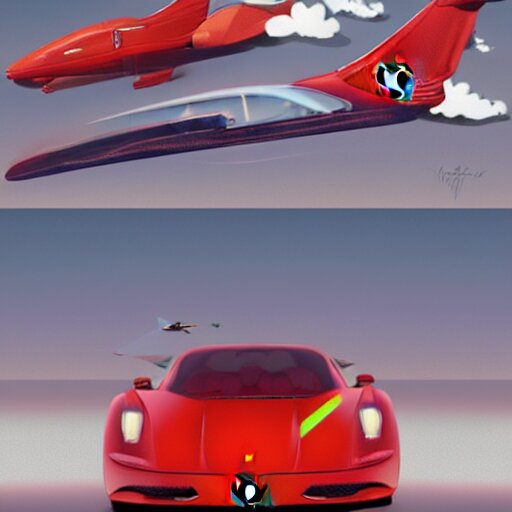 digital art, trending on artstation, a ferrari aircraft, driven by an american stanford, in an alternate world, in which humans are pets of dogs 