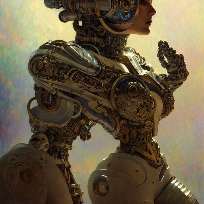 organic cyborg Russian cosmonaut, diffuse lighting, fantasy, intricate, elegant, highly detailed, lifelike, photorealistic, digital painting, artstation, illustration, concept art, smooth, sharp focus, art by John Collier and Albert Aublet and Krenz Cushart and Artem Demura and Alphonse Mucha