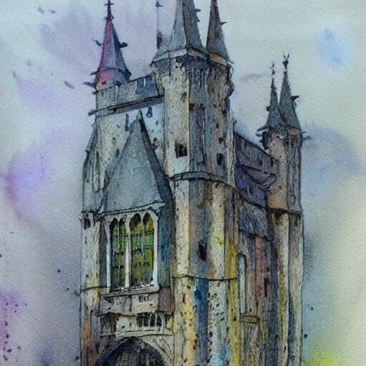 (((((((watercolor sketch of Gothic revival castle gatehouse. painterly, book illustration watercolor granular splatter dripping paper texture. pen and ink))))))) . muted colors. by Jean-Baptiste Monge !!!!!!!!!!!!!!!!!!!!!!!!!!!!!!!!!!!!!!!!