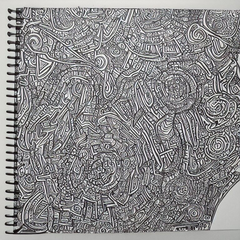 notebook doodle architecture sketch with extremely intricate psychedelic patterns hyper detailed linework pen and paper 