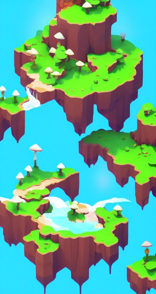 a cute little matte low poly isometric mushroom island, waterfalls, lat lighting, soft shadows, trending on artstation, 3d render, monument valley, fez video game,