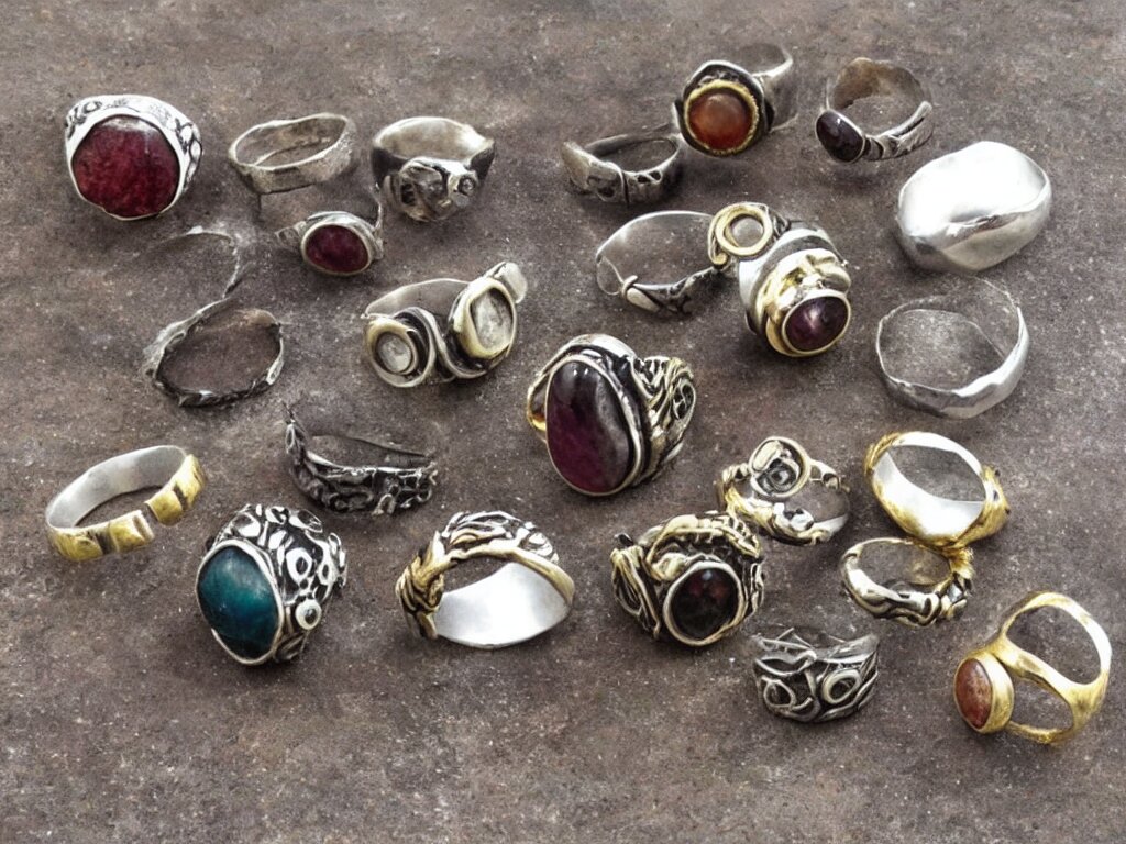 innovative rustic hand made rings hand crafted from silver and brass and natural gemstones