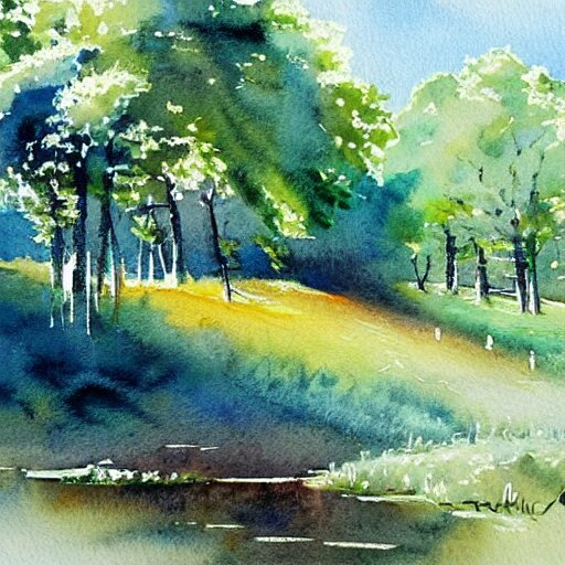 beautiful countryside in watercolor painting 