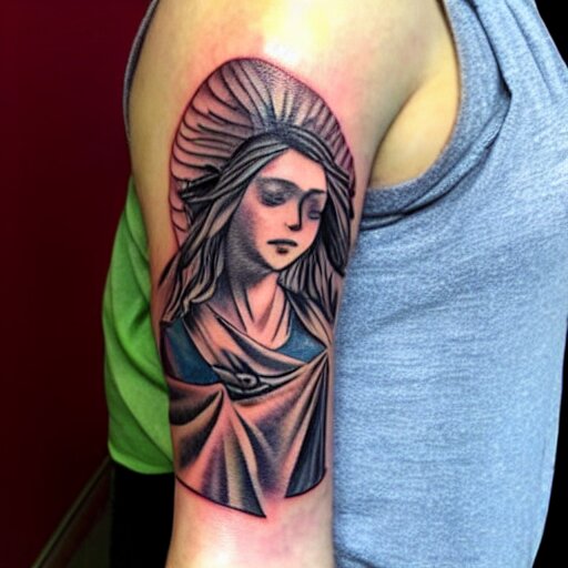 Tattoo of a biblically accurate angel on shoulder