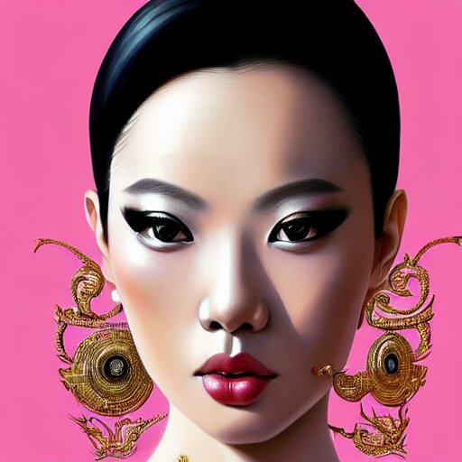 digital painting of a close up face portrait of an elegant, beautiful, sophisticated, fashionable, slender, rich, sleek, young vietnamese punk singer, imagining the rings of saturn. intricate eye detail focus, baroque, batik, by artgerm, range murata, jeremy lipking, trending on pinterest, artstation hq, vivid 8 k sharp depth of field, pristine global illumination, smooth 3 d, wallpaper quality. 