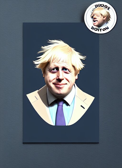 cute boris johnson sticker design, natural lighting, path traced, highly detailed, high quality, digital painting, by don bluth and ross tran and studio ghibli and alphonse mucha, artgerm 