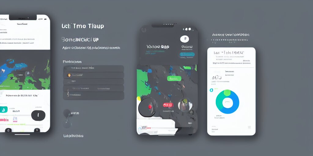 UC mock-up for a time traveling app, hyperrealistic, flat design, dark mode