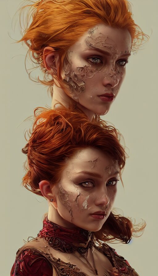 cheaky ginger, confident, bold, passionate , seductive, expressive, charismatic, very sweaty, intricate fashion clothing, insane, intricate, highly detailed, digital painting, artstation, concept art, smooth, sharp focus, illustration, Unreal Engine 5, 8K, art by artgerm and greg rutkowski and alphonse mucha