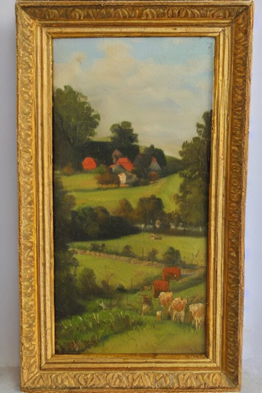 vintage oil painting of a farm landscape 