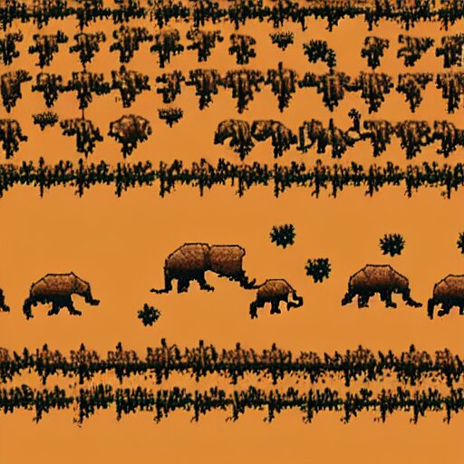 pixel art of elephants walking in the sahara desert 