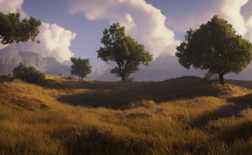 beautiful landscape, Unreal Engine 5, RTX, AAA Game, Detailed 3D Render, Cinema4D