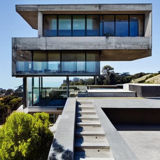 a modern concrete mansion on the bluffs overlooking san francisco 