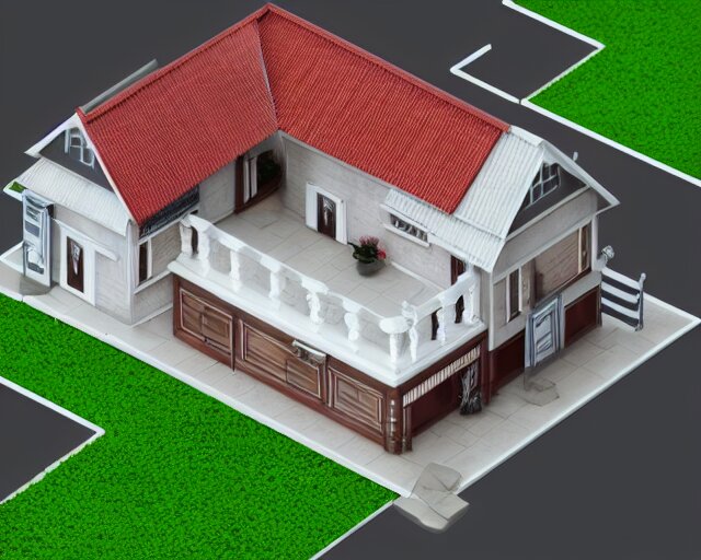 small cute assam type house, 1 0 0 mm, 3 d render, isometric, diorama, perfectly centered and isolated on white background 