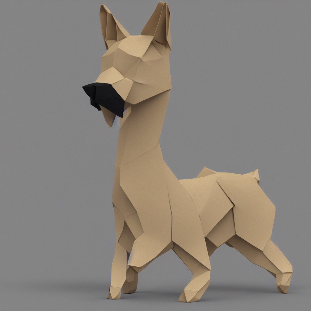 3 d rendering of japanese cardboard origami of simple shape of german shepherd, 2 d image, trending on artstation 