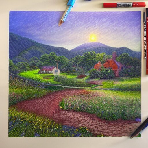 dreamscape little countryside landscape colored pencil, highly detailed, highly accurate, deep aesthetic, 8 k, highly ornate intricate details, cinematic lighting, rich colors, ray tracing, hyperrealistic, photorealistic, cinematic landscape, trending on artstation, 