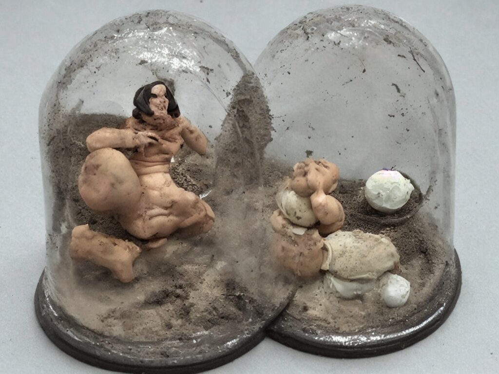 miniature 3d clay melt fat human dirty grime and fith in a glass dome!dream miniature 3d clay melt fat human dirty grime and fith in a glass dome