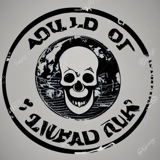 an old logo representing a skull mixed with a world map