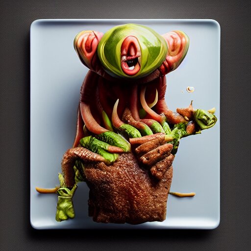 a strange alien meal, photorealistic, 8 k, professional food photography, trending on artstation 