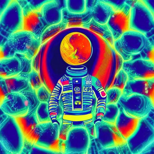 psychedelic astronaut floating in space, very colorful, digital art 