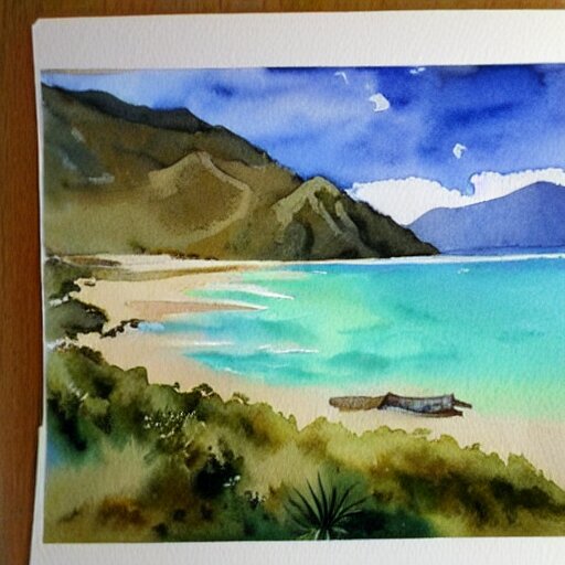 golden bay new zealand, abel tasman, amazing watercolor painting, trending on artstation