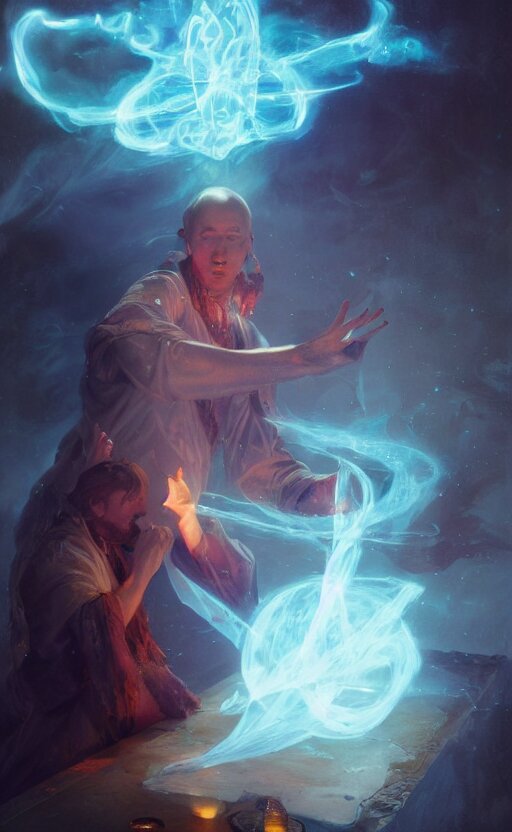 a mage casting a curse on himself by wlop and kev walker and delphin enjolras and daniel f. gerhartz 