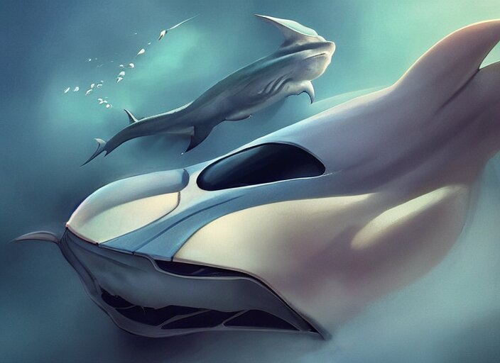 beautiful concept design of a car that looks almost like a fish, a shark or a whale. car design by cory loftis, fenghua zhong, ryohei hase, ismail inceoglu, ruan jia, henrik fisker, bruce kaiser, scott robertson, dmitry mazurkevich, doruk erdem, and jon sibal. volumetric light 