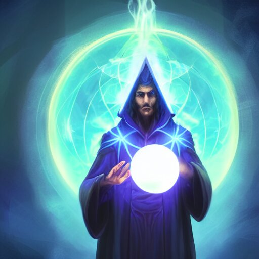 Lexica - A warlock is casting a magic spell, while magic orb is ...