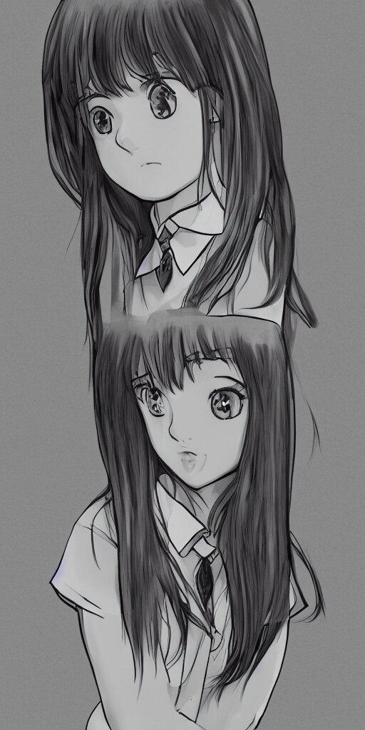 potrait of a schoolgirl in a classroom mirror, digital art, anime style, 8 k, black and white 