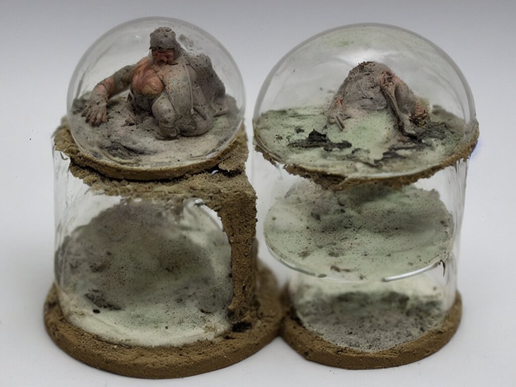 miniature 3d clay melt fat human dirty grime and fith in a glass dome!dream miniature 3d clay melt fat human dirty grime and fith in a glass dome