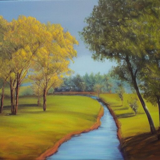 the most beautiful landscape you've ever seen, trees, river, oil on canvas