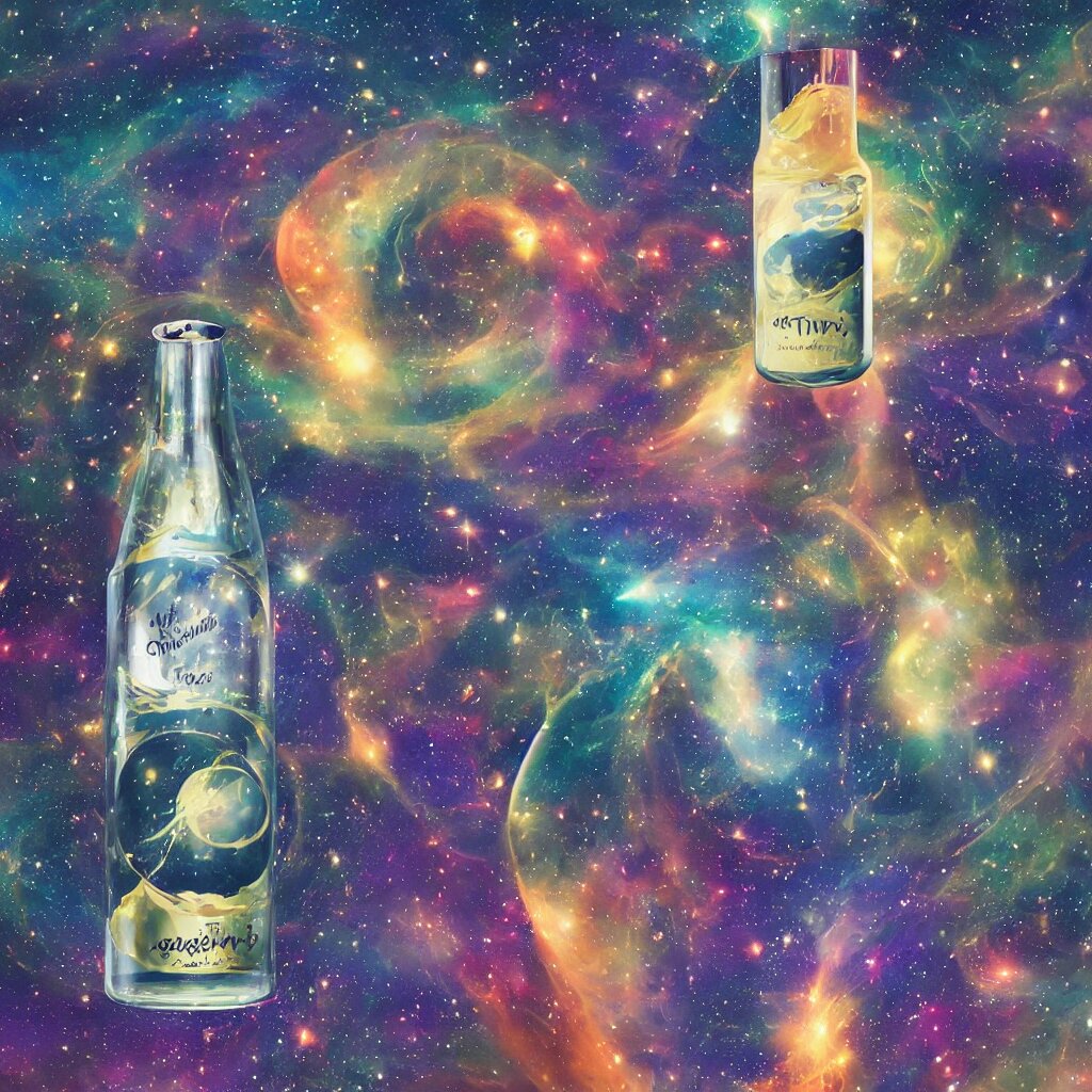 the universe contained within a bottle, in a style of midjourney 