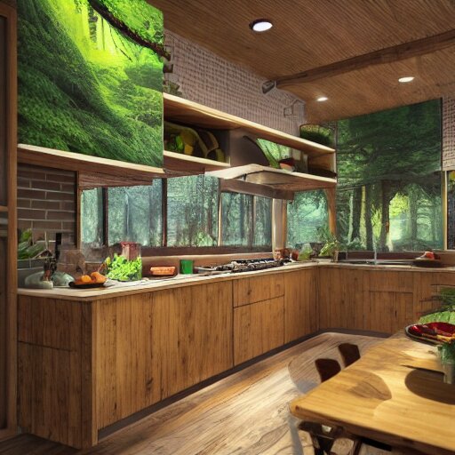 a forest - themed kitchen, trending on artstation, hdr 