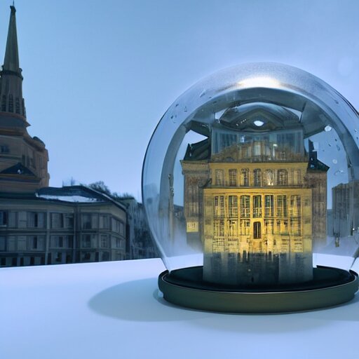 a snow globe with a soviet building in it, a computer rendering by leandro erlich, trending on cgsociety, retrofuturism, tesseract, isometric, physically based rendering 