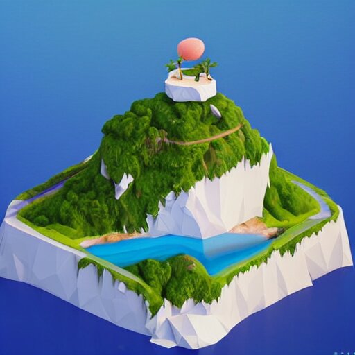 a floating island on an ocean isometric art, low poly art, game art, artstation, 3D render, ultra detailed, cgsociety, unreal engine 5