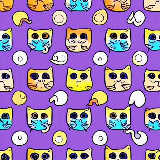 pattern made of several repeating cats wearing sunglasses. cartoon. colorful. cute. 