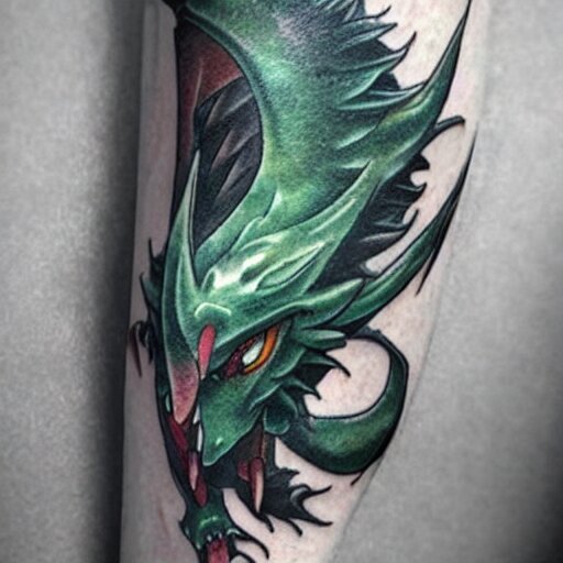 simple anime manga full color dragon!! Emerald and obsidian dragon, forearm tattoo, tattoo