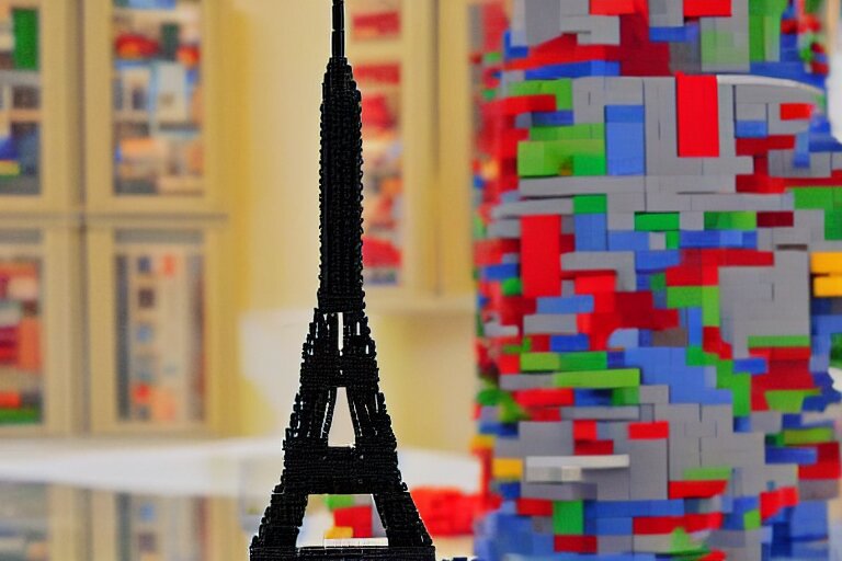 eiffel tower built in lego bricks