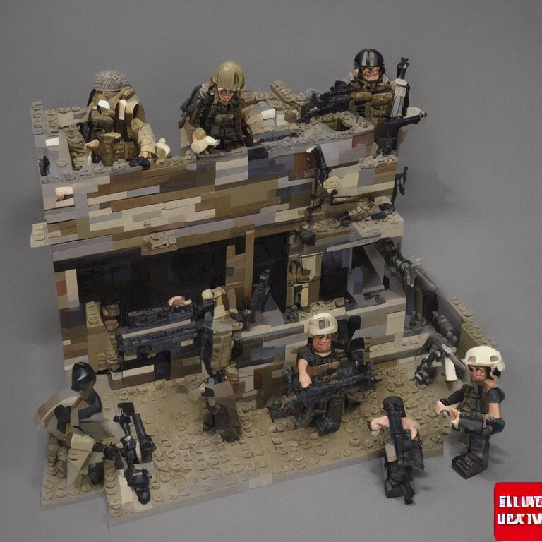 navy seals raid osama bin laden's final hideout in abbottabad, pakistan lego set product marketing, photorealistic, studio lighting, highly detailed 