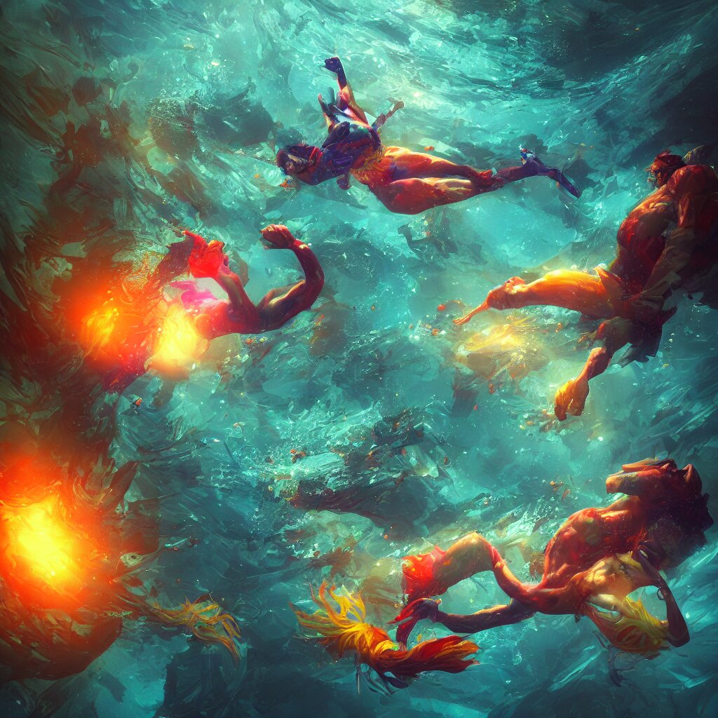 man underwater floating, vivid colors, sharp focus, digital art, Unreal Engine, Dramatic Lighting by Brom, trending on Artstation