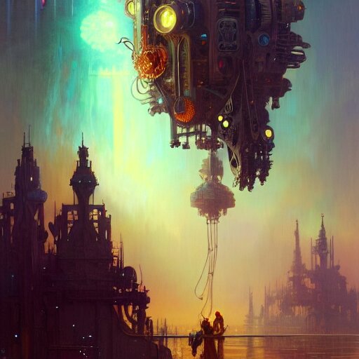 a highly detailed digital image of an imagination machine, concept art, artstation, cgsociety, very detailed, intricate, detailed illustration, by greg rutkowski and alphonse mucha, Paul Lehr and Beeple, iridescent accents, ray tracing, product lighting, sharp, smooth, masterpiece