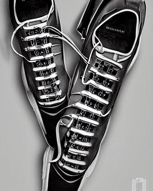 balenciaga sneakers made out of clock parts, hyper realism, high detail, extremely detailed, very sharp, award winning photo, in the style of vivian maier 