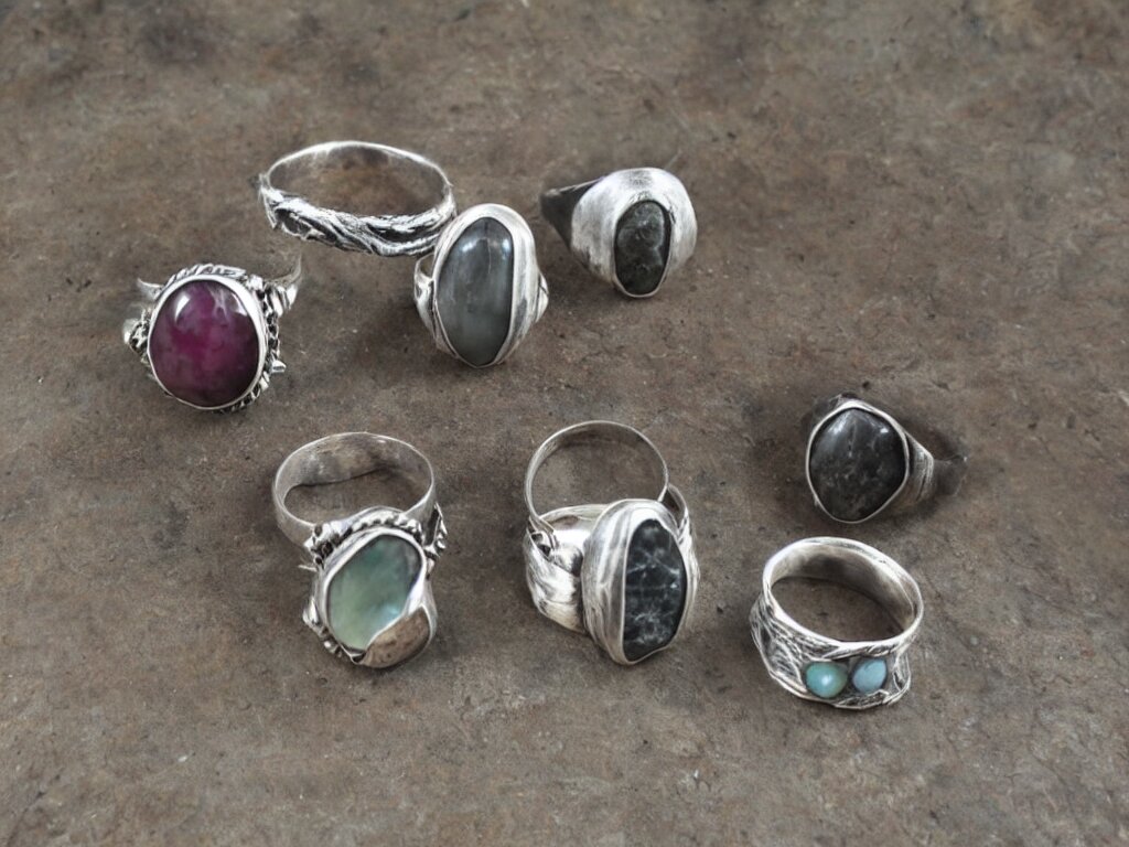 rustic hand made rings hand crafted from silver and natural gemstones